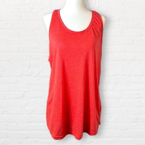 Tekgear w/ Drytek orange scoopneck T back sleeveless striped athletic top SZ L - Picture 1 of 8